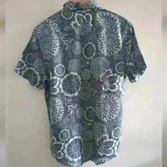 PERRY ELLIS | Men's Navy Floral Short Sleeve Linen/Cotton Button  Up Shi… - Picture 4 of 4